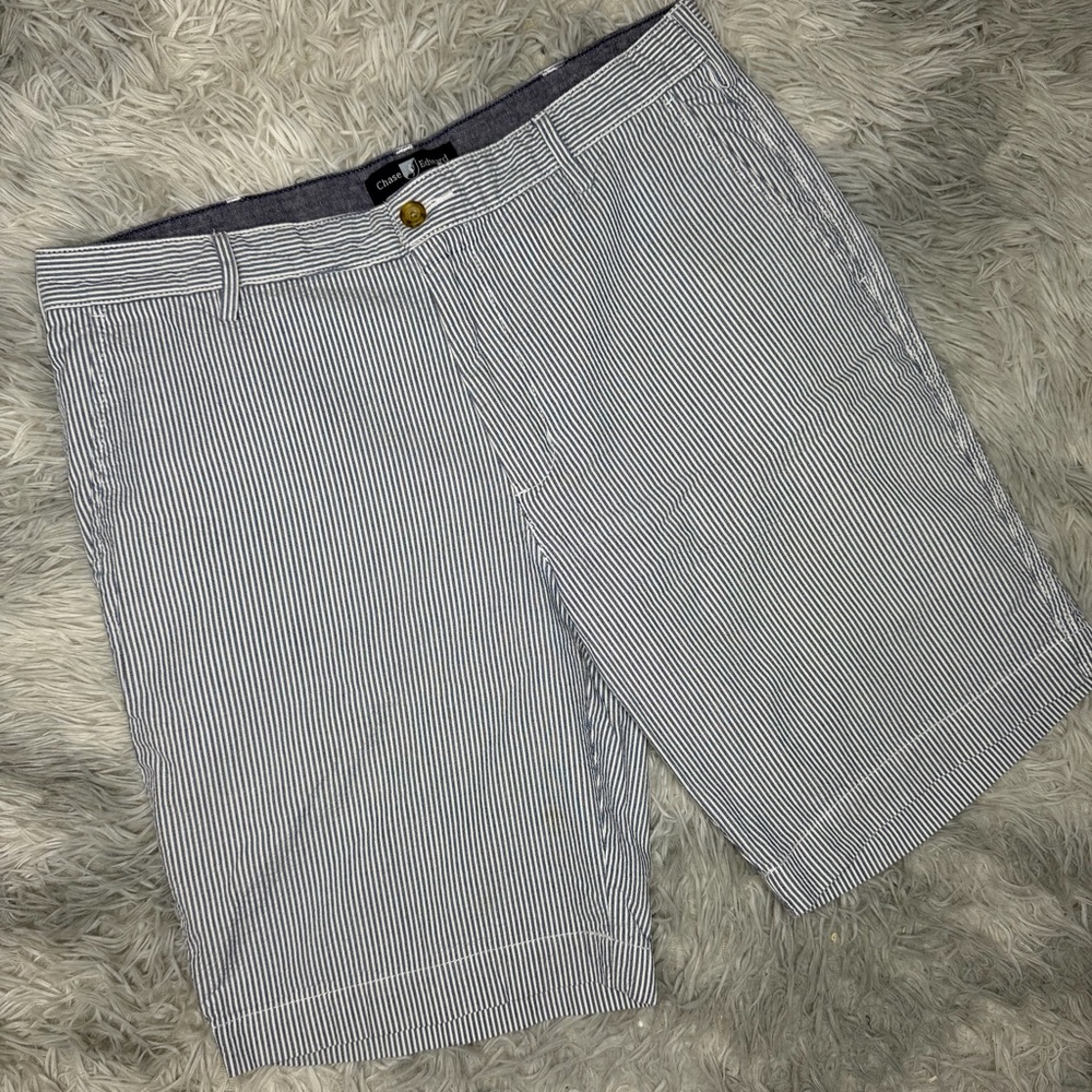 Chase Edward Seersucker Shorts 38W Blue White Stripe Cotton Preppy Casual